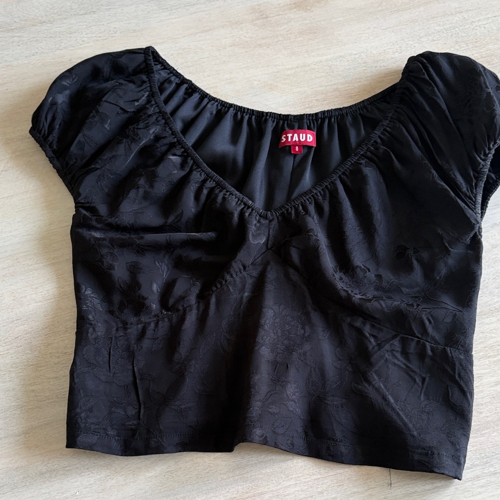 STAUD Black Jacquard V-Neck Blouse Size 8